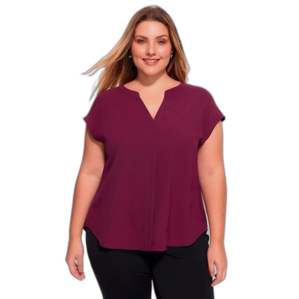 NEW Bloomchic womens M 10 blouse Notched collar pleated back shirt top burgundy